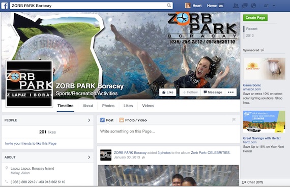 Zorb Park boracay facebook page