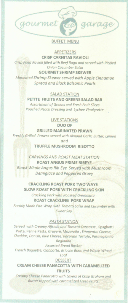 Gourmet Garage 9th day lola charing menu