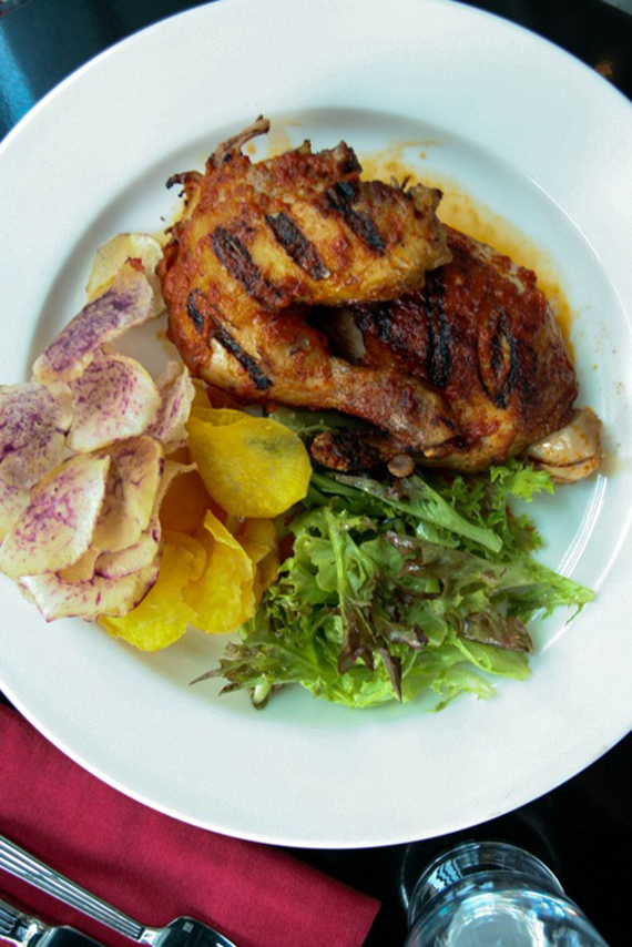Lunch Specials at BIstro du Vin Grilled Basque Chicken with pimenton served with potato chips and mesclun greens