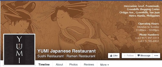 Yumi Japanese restaurant facebook page