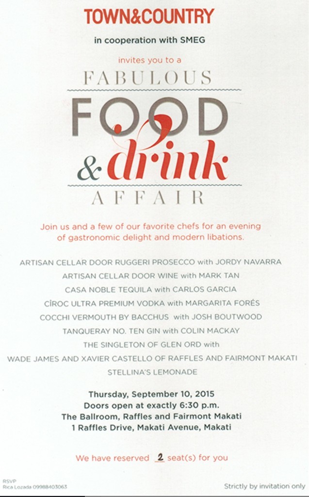 Town and Country Philippines Fabulous Food and Drink Affair 2015 invitation