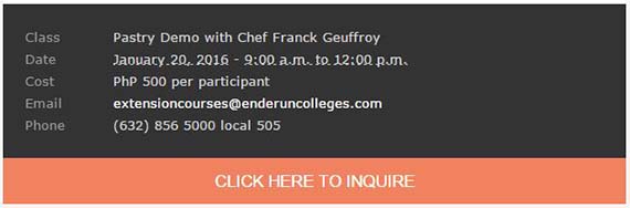 Pièce de Résistance Demo and Pastry Buffet with Chef Franck Geuffroy on 20 January