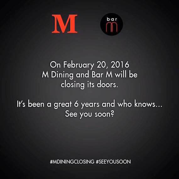 m dining closing temporarily masseto