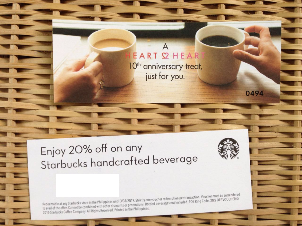 Starbucks discount coupon heart2Heart card