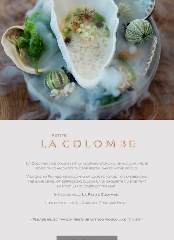 The sister restaurant to the award-winning La Colombe Restaurant in  Constantia. Located at the Le Quartier Français Hotel, Franschhoek.